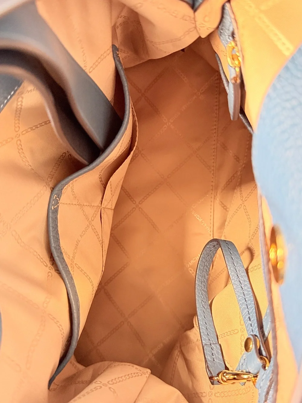 Michael Kors Blue Pebbled Leather Large Tote Shoulder Bag Chain Strap purse